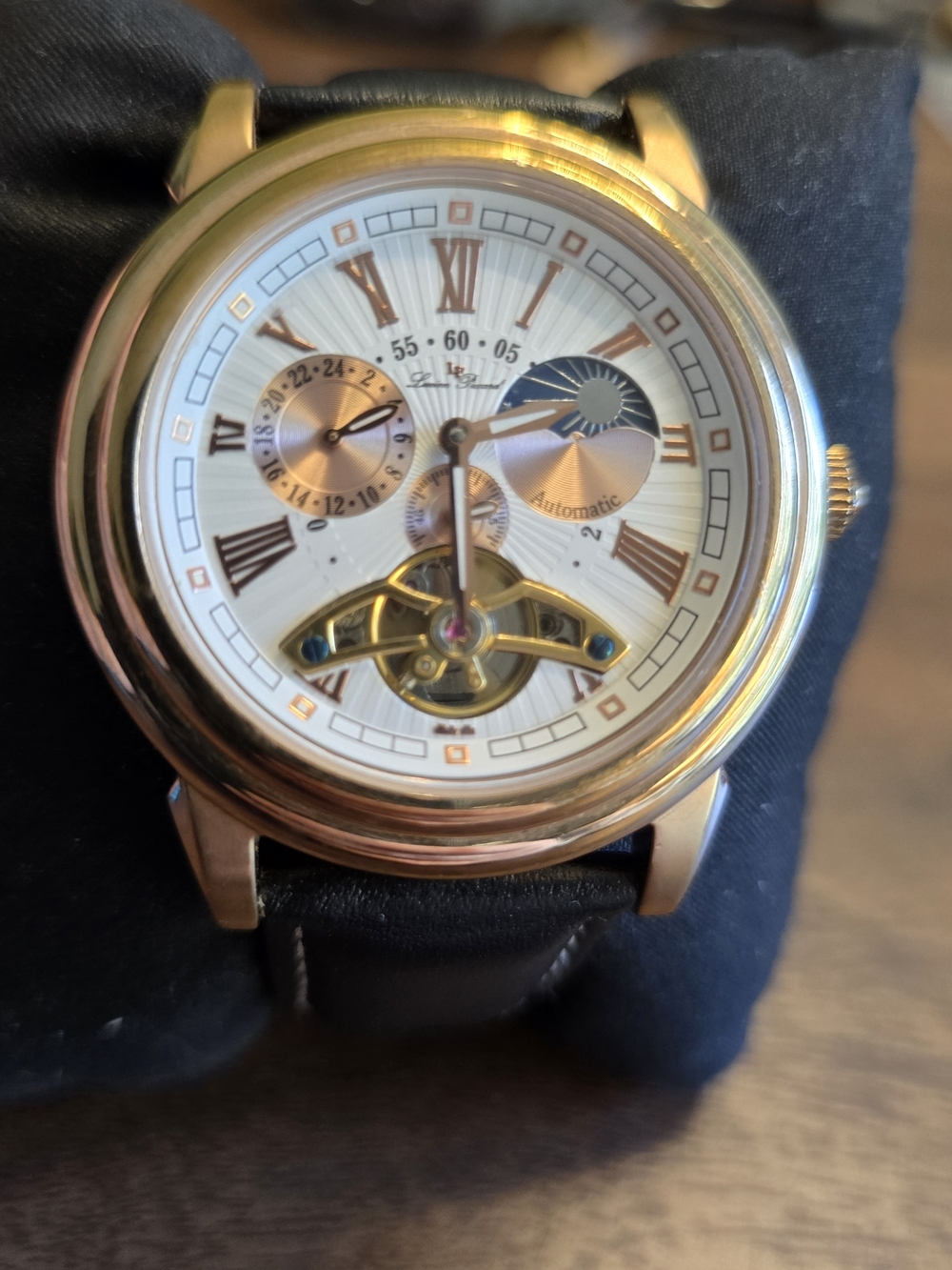 Automatic Lucian Piccard Open Heart Moon Phase With Exhibition Back In Rose Gold - Picture 3 of 10
